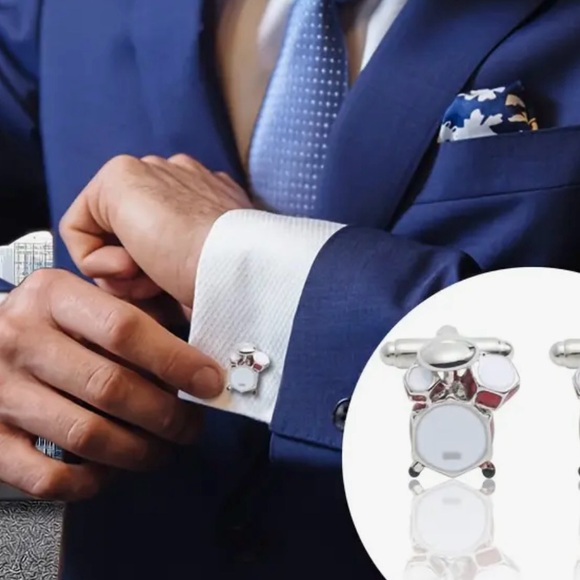 Silver and Red Drum Set Cuff Links - Picture 3 of 4